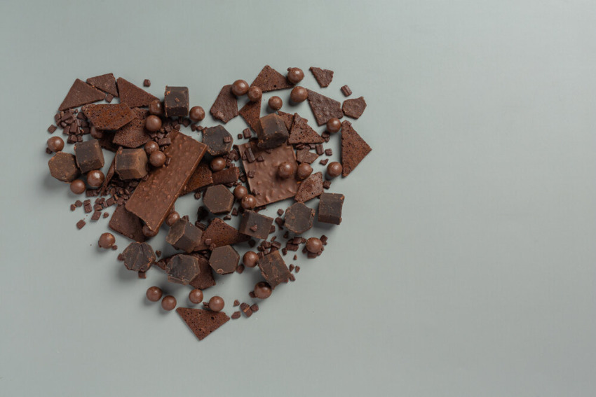 čokolády v tvare srdca